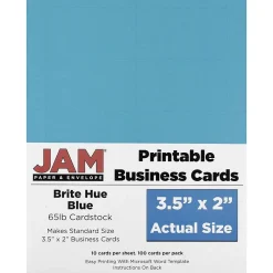 Business Cards*JAM Paper ® Printable Business Cards, 3 1/2 x 2, Blue, 100/Pack (22128333)