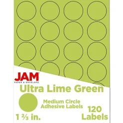 JAM Paper Round Label Seals, 1 2/3" Diameter, , 24 Labels/Sheet, 5 Sheets/Pack (147627049) Ultra Lime Green