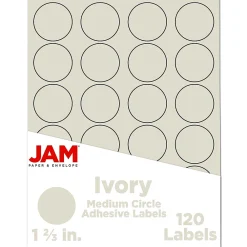 Sale JAM Paper Round Label Sticker Seals, 1 2/3" Diameter, , 24 Labels/Sheet, 5 Sheets/Pack (147627045) Ivory