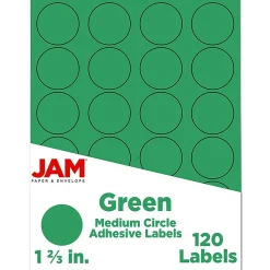 Best JAM Paper Round Label Sticker Seals, 1 2/3" Diameter, , 24 Labels/Sheet, 5 Sheets/Pack (147627041) Green