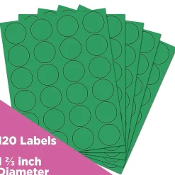 Best JAM Paper Round Label Sticker Seals, 1 2/3" Diameter, , 24 Labels/Sheet, 5 Sheets/Pack (147627041) Green