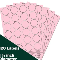 Labels|JAM Paper Round Label Sticker Seals, 1 2/3", , 24 Labels/Sheet, 5 Sheets/Pack (147628279) Baby Pink