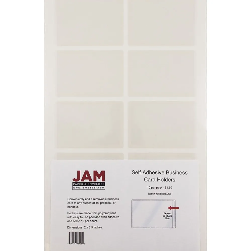 Sheet Protectors|JAM Paper ® Self-Adhesive Business Card Holders, 2 x 3 1/2, Clear, 50 Label Pockets/Pack (6187815065C)