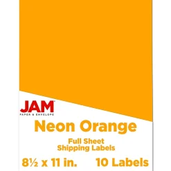 Sale JAM Paper Shipping Labels, 8 1/2" x 11", , 1 Label/Sheet, 10 Labels/Pack (337628613) Neon Orange