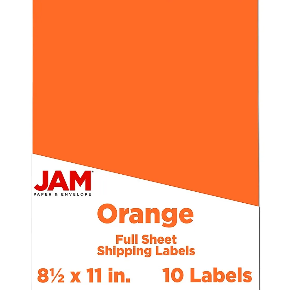 Outlet JAM Paper Shipping Labels, 8-1/2" x 11", , 1 Label/Sheet, 10 Labels/Pack (337628612) Orange