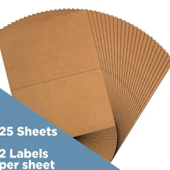 JAM Paper Shipping Labels, Half Page, 5 1/2" x 8 1/2", , 2 Labels/Sheet, 25 Sheets/Pack (359430338) Brown Kraft