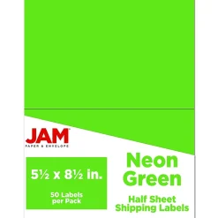 New JAM Paper Shipping Labels, Half Page, 5 1/2" x 8 1/2", , 2 Labels/Sheet, 25 Sheets/Pack (359429626) Neon Green