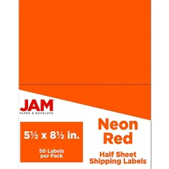 Clearance JAM Paper Shipping Labels, Half Page, 5 1/2" x 8 1/2", , 2 Labels/Sheet, 25 Sheets/Pack (359429625) Neon Red