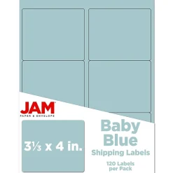 Hot JAM Paper Shipping Labels, 3 3/8" x 4", , 6 Labels/Sheet, 20 Sheets/Pack (4052898) Baby Blue