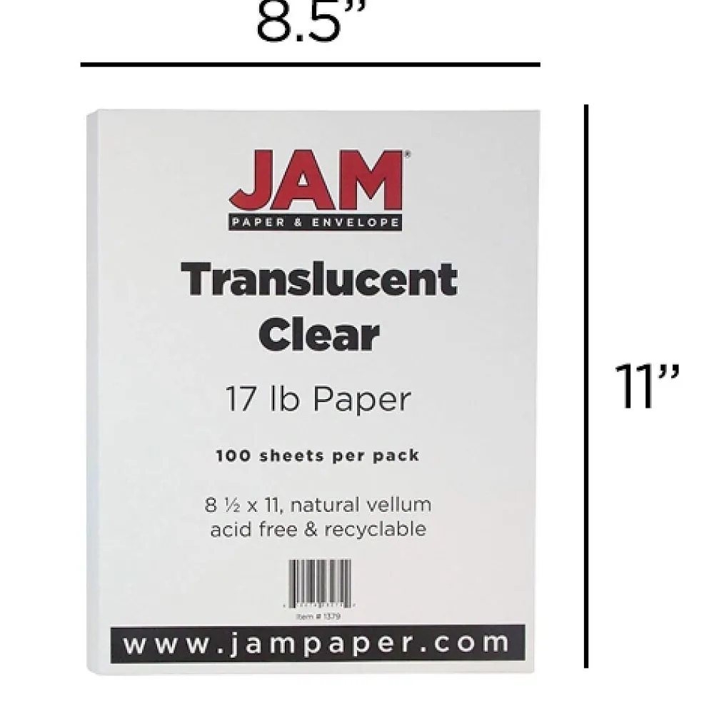 Multipurpose Paper*JAM Paper Translucent Vellum 8.5" x 11" Multipurpose Paper, 17 lbs., 100 Brightness, 500 Sheets/Ream (1379)