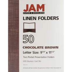 Pocket Folders|JAM Paper Two-Pocket Textured Linen Business Folders, Chocolate Brown, 50/Box(386LBRC)