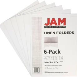 Pocket Folders|JAM Paper Two-Pocket Textured Linen Business Folders, , 6/Pack (95448D) White