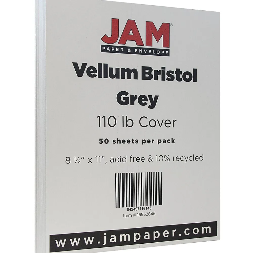Card Stock*JAM Paper ® Vellum Bristol 110lb Index Colored Cardstock, 8.5 x 11 Coverstock, Grey, 50 Sheets/Pack (16932846)