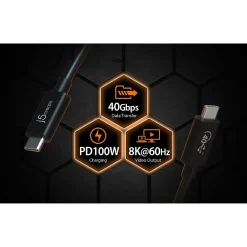 j5create 2.6' USB C to USB C Power Cable, Male to Male, Black (JUC28L08)