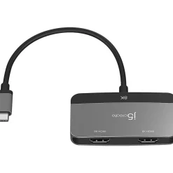 j5create 0.66' USB-C to Dual HDMI Display Adapter, Space Gray/Black (JCA465)
