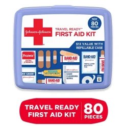 Johnson & Johnson Red Cross Travel Ready Portable Emergency First Aid Kit, 80 Pieces (JOJ202068)