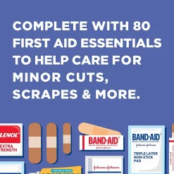 Johnson & Johnson Red Cross Travel Ready Portable Emergency First Aid Kit, 80 Pieces (JOJ202068)