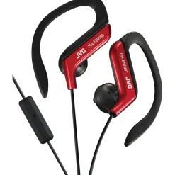 HA-EBR80R Stereo Sport-clip In-Ear Headphone with Mic and Remote, Red<JVC New