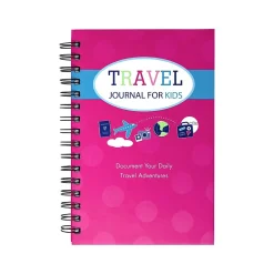 Journals|Kahootie Co. Travel Journal For Kids Hardcover Journal, 5.5" x 8.5", Wide Ruled, Pink, 60 Pages (TRAVP-H)
