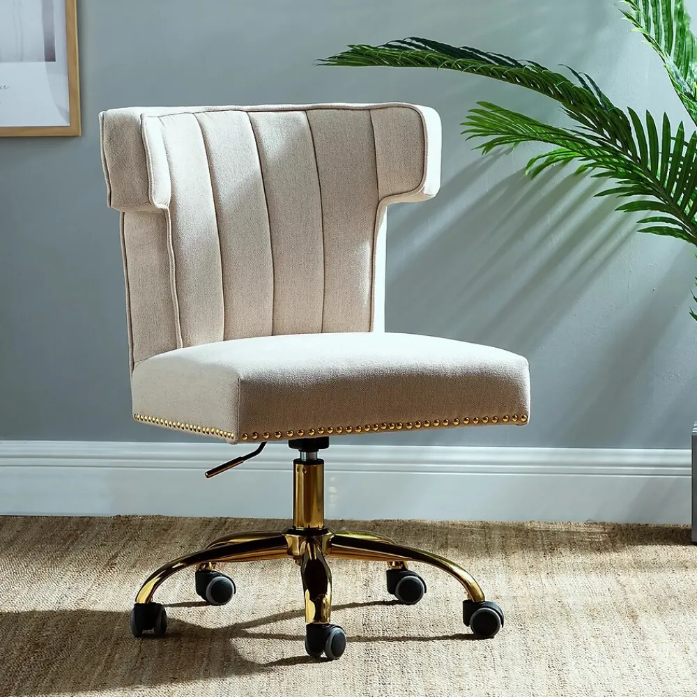 Office Chairs*Karat Home Armless Polyester Swivel Task Chair, Tan (OFM0001-TAN)