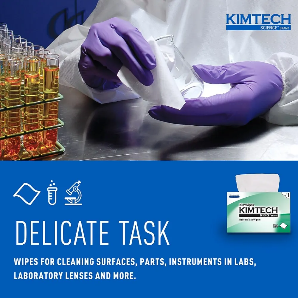 SCIENCE KIMWIPES Delicate Task Durable Fibers Cleaning Wipers, 8.4" x 4.4", White, 286 Wipers/Box, 30/Carton (34120)<Kimtech Clearance