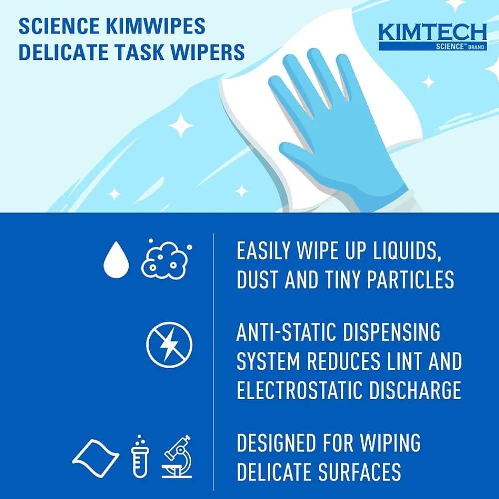 SCIENCE KIMWIPES Delicate Task Durable Fibers Cleaning Wipers, 8.4" x 4.4", White, 286 Wipers/Box, 30/Carton (34120)<Kimtech Clearance