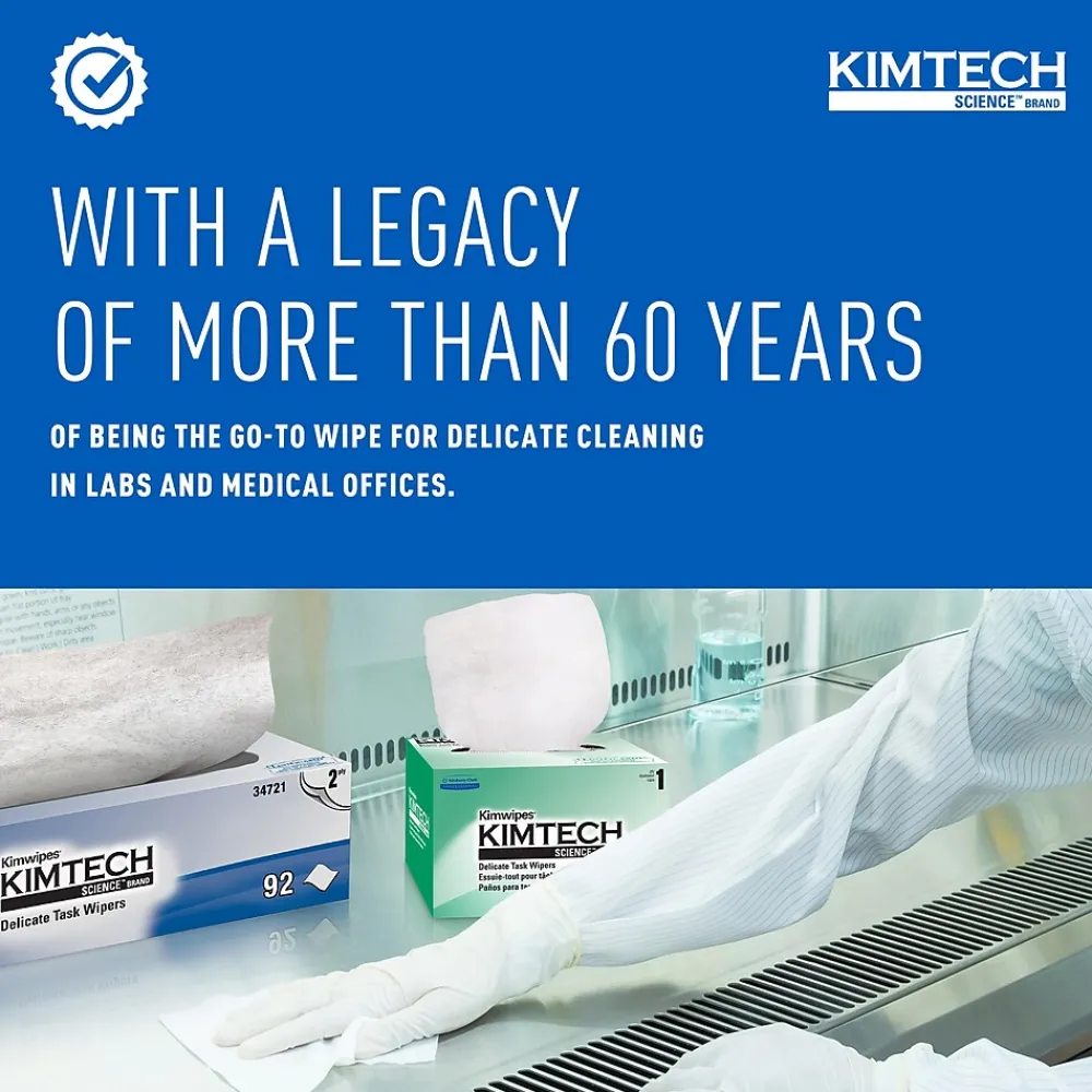 Science Kimwipes Delicate Task Fabric Cleaning Wipers, White, 92 Wipers/Box, 15/Carton (34721)<Kimtech Best