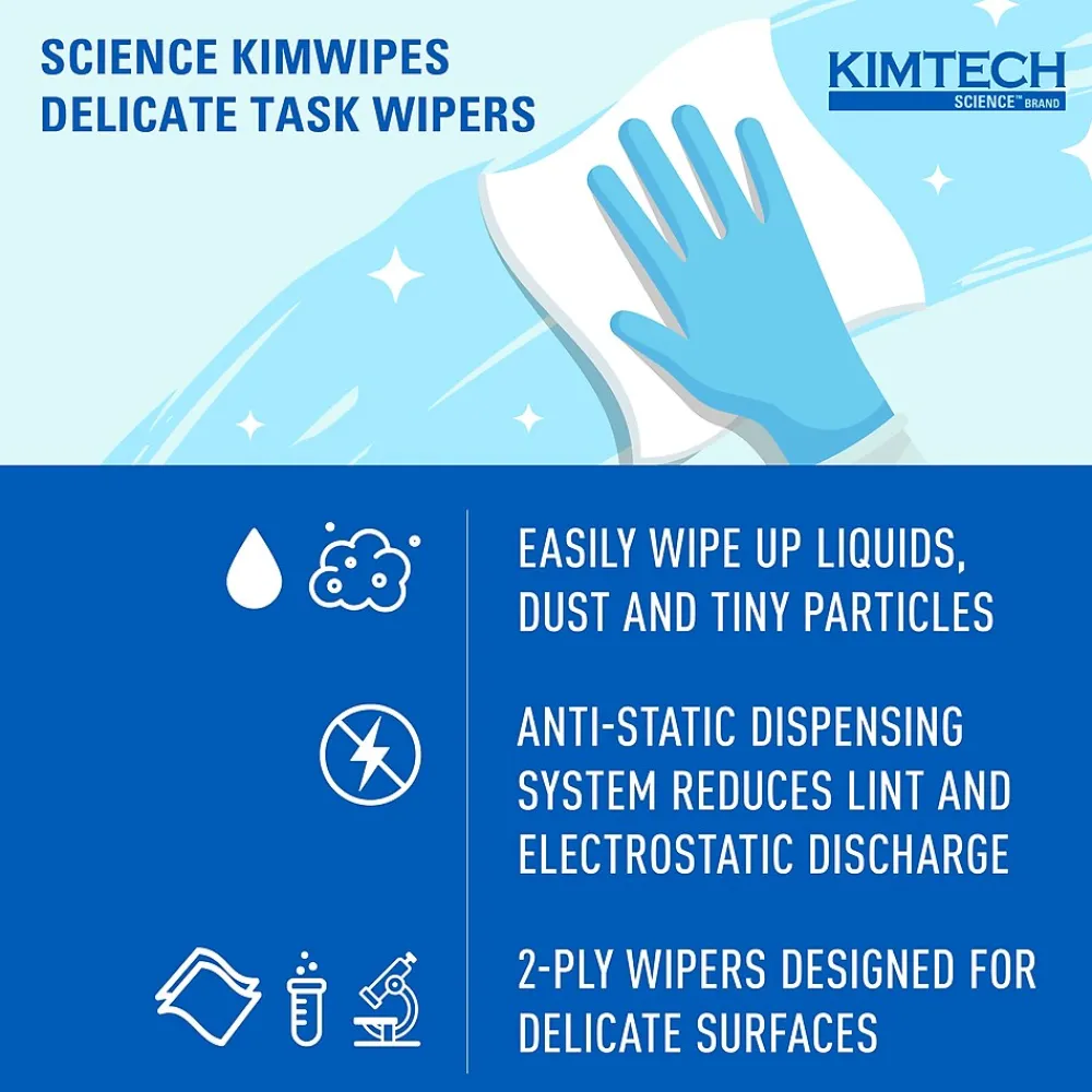 Science Kimwipes Delicate Task Fabric Cleaning Wipers, White, 92 Wipers/Box, 15/Carton (34721)<Kimtech Best