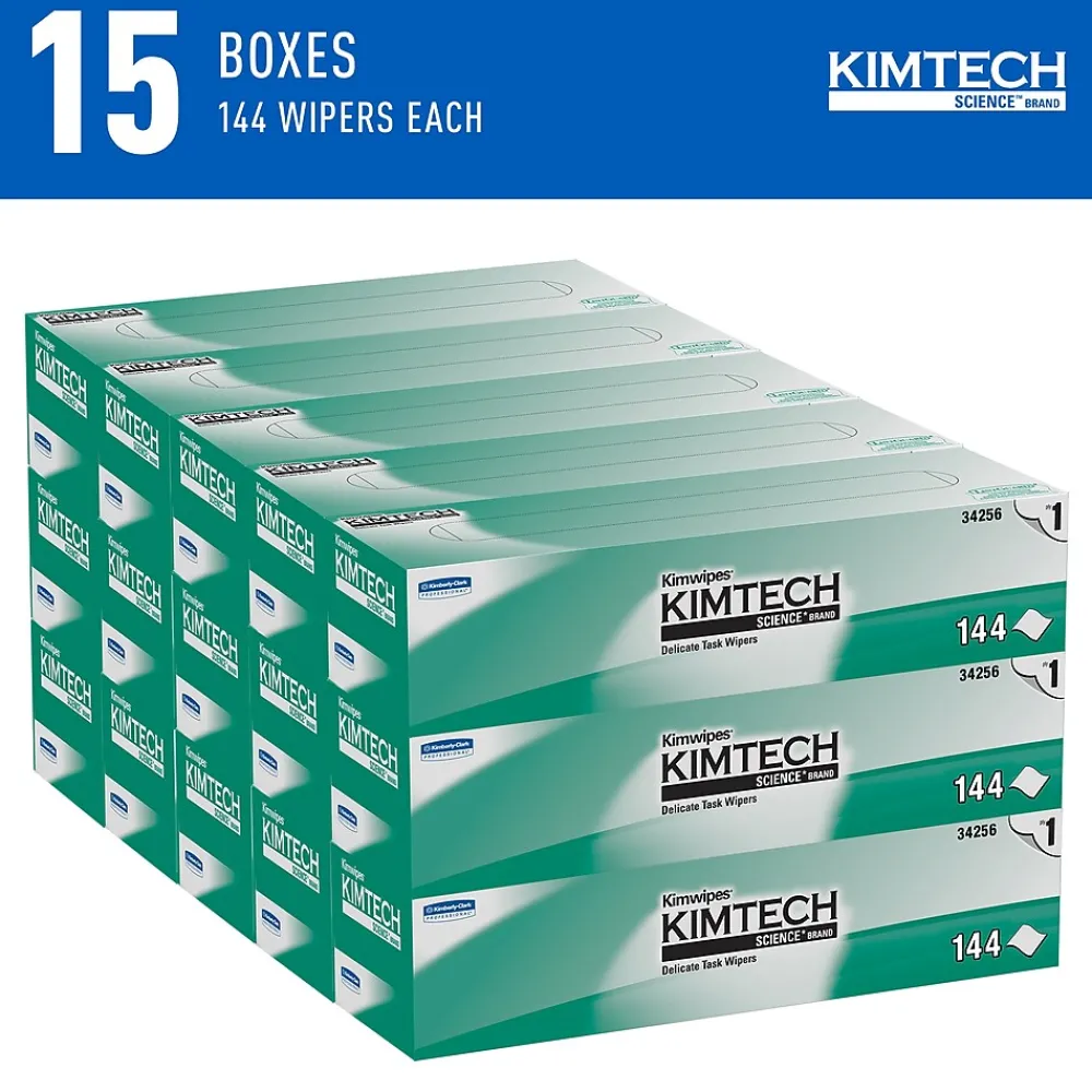 Science Kimwipes Delicate Task Virgin Fiber Cleaning Wipers, 14.7" x 16.6", White, 144 Wipers/Box, 15/Carton (34256)<Kimtech Best
