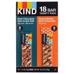 KIND Dark Chocolate Nuts & Sea Salt and Peanut Butter Dark Chocolate Variety Pack, 1.4 oz, 18/Pack (220-02414)