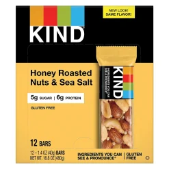 KIND Gluten Free Honey Roasted Nuts & Sea Salt Nut Bars, 1.4 oz, 12 Bars/Box (PHW19990)