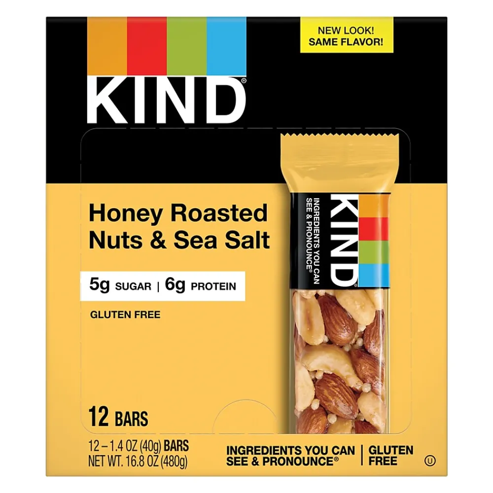 KIND Gluten Free Honey Roasted Nuts & Sea Salt Nut Bars, 1.4 oz, 12 Bars/Box (PHW19990)
