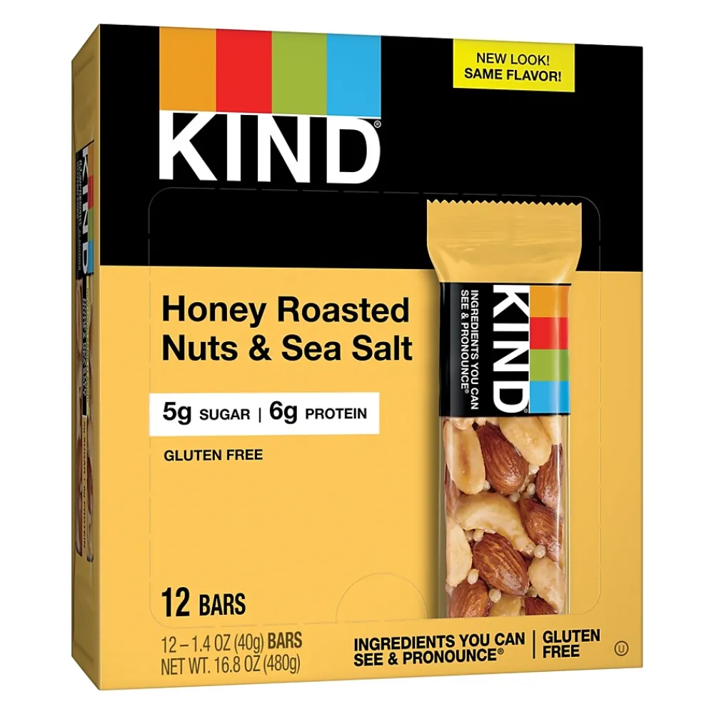 KIND Gluten Free Honey Roasted Nuts & Sea Salt Nut Bars, 1.4 oz, 12 Bars/Box (PHW19990)