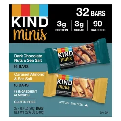 KIND Minis Gluten Free Nut Bar, Variety Pack, 32 Bars/Box (220-00799)