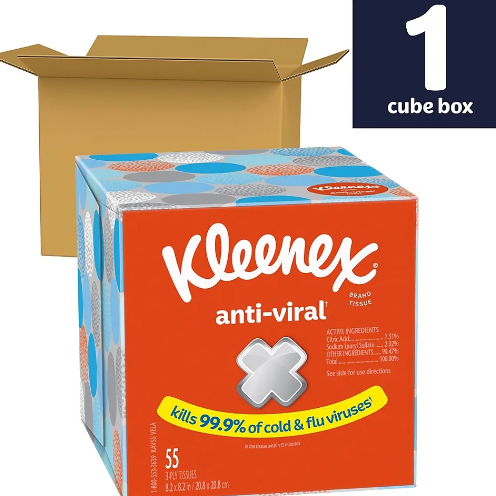Boutique Antiviral Facial Tissue, 3-Ply, 55 Sheets/Box, 27/Carton (49978)<Kleenex Outlet