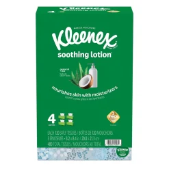 Lotion Facial Tissue, 3-ply, 120 Sheets/Box, 4 Boxes/Pack (50179)<Kleenex Online