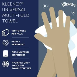 Kleenex Multifold Paper Towels, 1-ply, White, 150 Sheets/Pack, 16 Packs/Carton (01890)