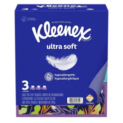 Ultra Soft Facial Tissue, 3-Ply, 120 Tissues/Box, 3 Boxes/Pack (54314)<Kleenex Discount