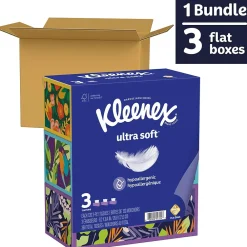 Ultra Soft Facial Tissue, 3-Ply, 120 Tissues/Box, 3 Boxes/Pack (54314)<Kleenex Discount