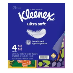 Ultra Soft Facial Tissue, 3-Ply, 60 Sheets/Box, 4 Boxes/Pack (54308)<Kleenex Best