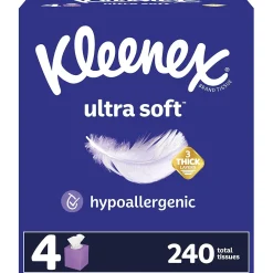 Ultra Soft Facial Tissue, 3-Ply, 60 Sheets/Box, 4 Boxes/Pack (54308)<Kleenex Best