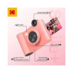 Kodak Smile+ 5 Megapixels Digital Instant Print Camera, Pink (RODSMPCAMPK)