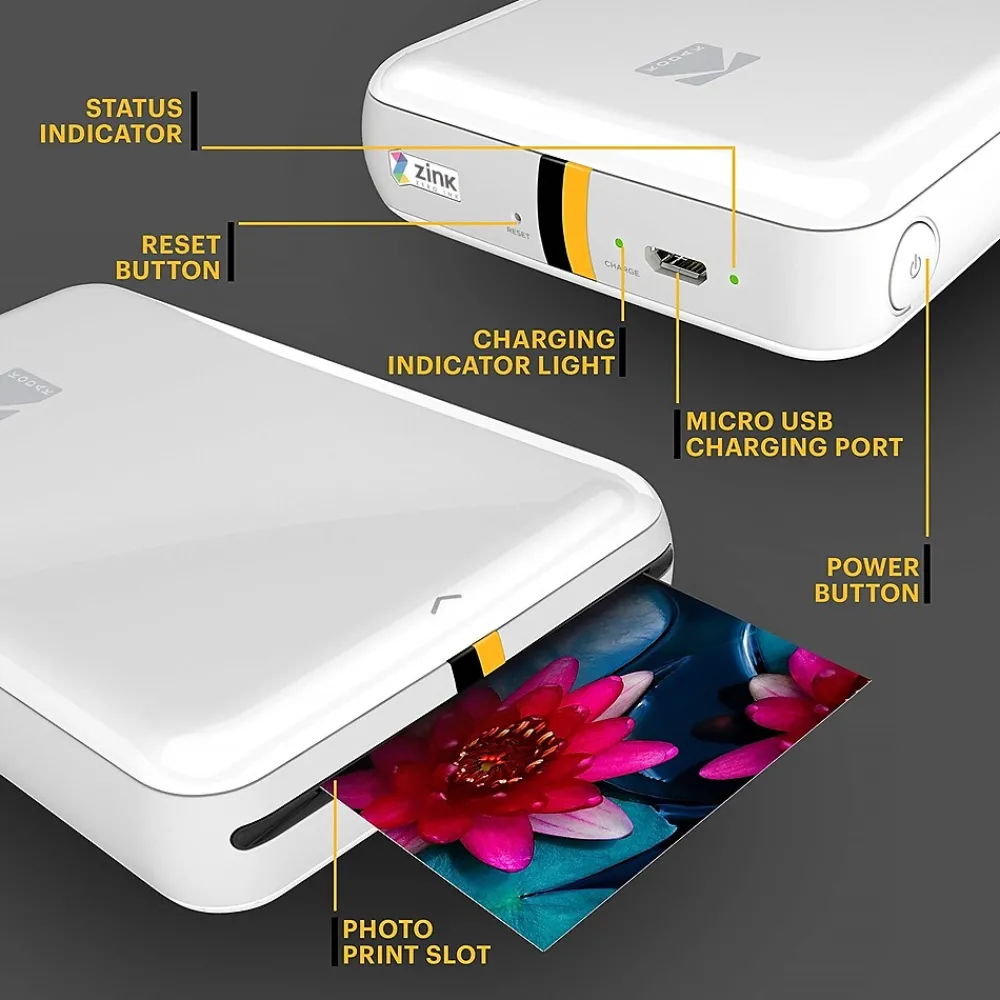 Kodak Step Mobile Zero Ink Instant Photo Printer, Single-Function, White (RODMP20AMZW)