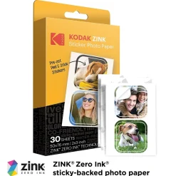 Photo Paper*Kodak Zink Premium Pre-Cut Sticker Photo Paper, 2" x 3", 30 Sheets/Pack (RODZ2X330C)