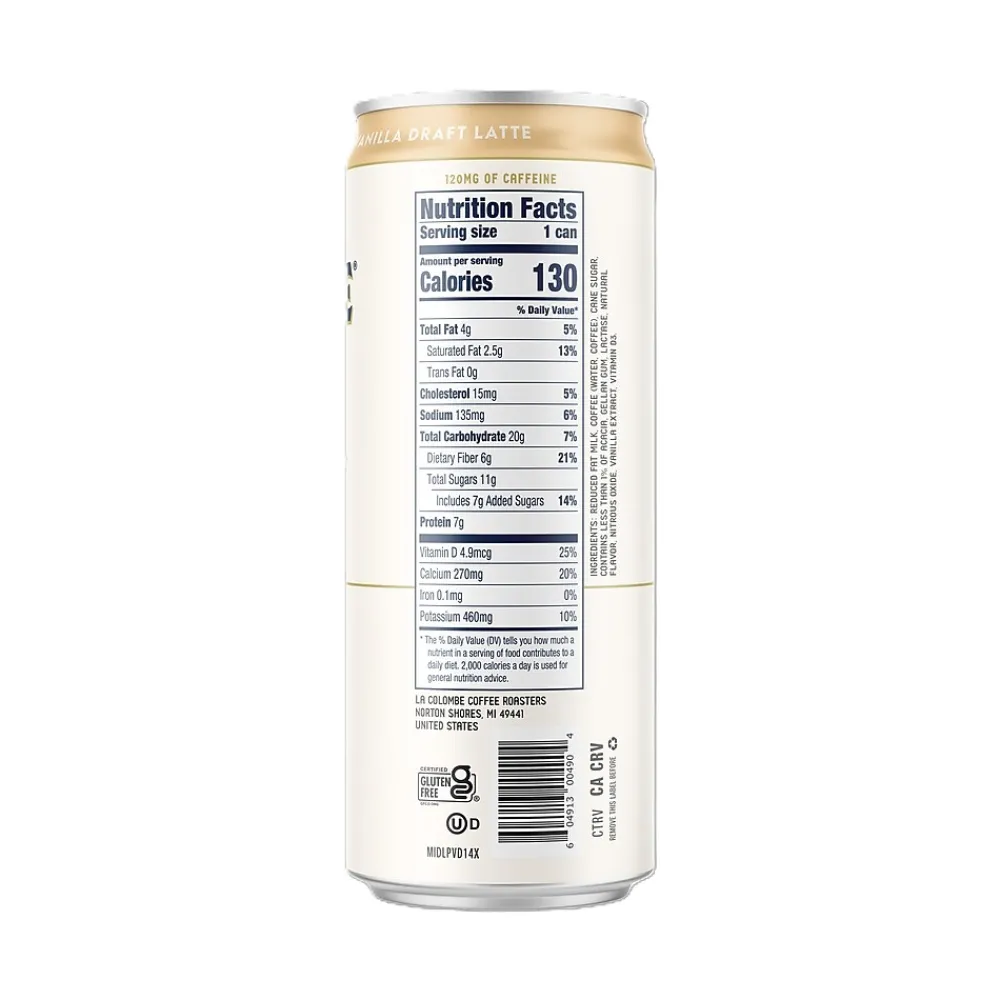 La Colombe Coffee La Colombe Draft Vanilla Latte Caffeinated Cold Brew Coffee, Medium Roast, 11 oz., 12/Carton (PPPURC1203)