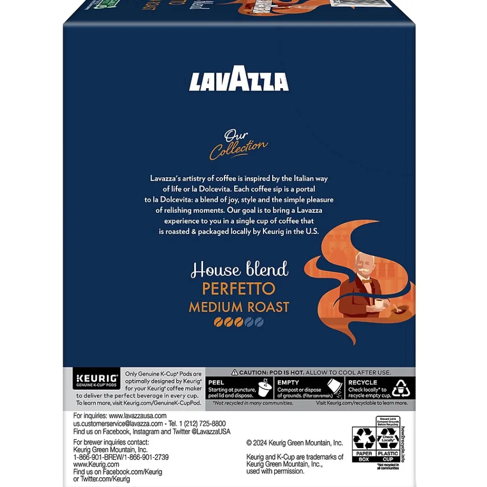 Lavazza Perfetto Coffee Keurig® K-Cup® Pods, Dark Roast, 22/Box (5000382580)