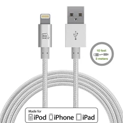 LAX Apple MFi Certified Lightning to USB Cable for Charge Sync 10ft - Silver<LAX Gadgets