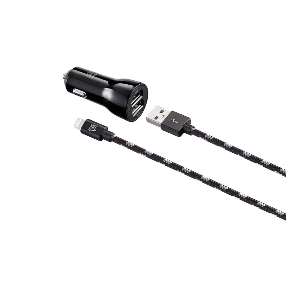 MFI Certified 6ft Charger with Car Charger Black (MFICAR6FT-BLK)<LAX Gadgets