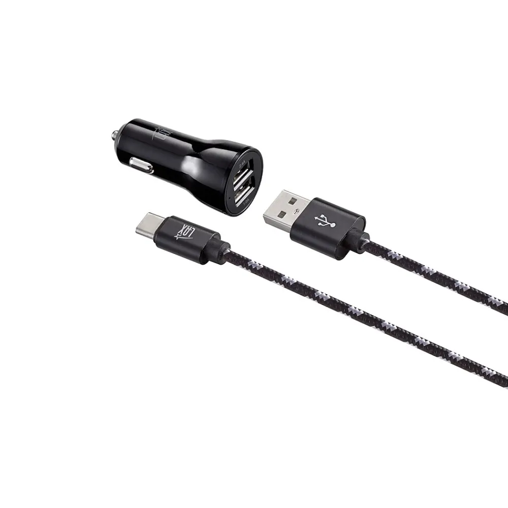 Type C 6ft Charger with Car Charger Black (USBCCAR6FT-BLK)<LAX Gadgets Best