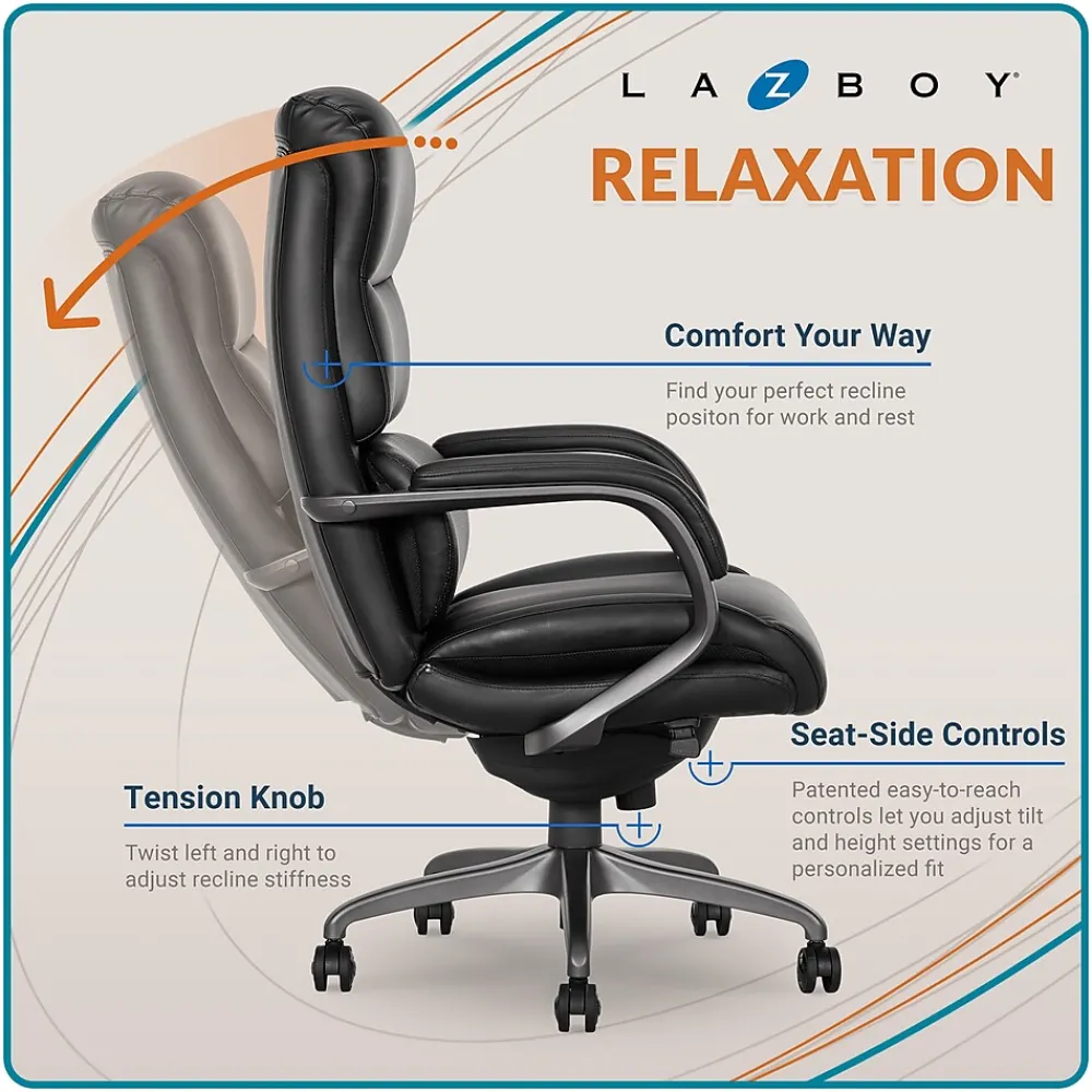 Office Chairs*La-Z-Boy Aberdeen Bonded Leather Computer and Desk Chair, Black (51545-BLK)